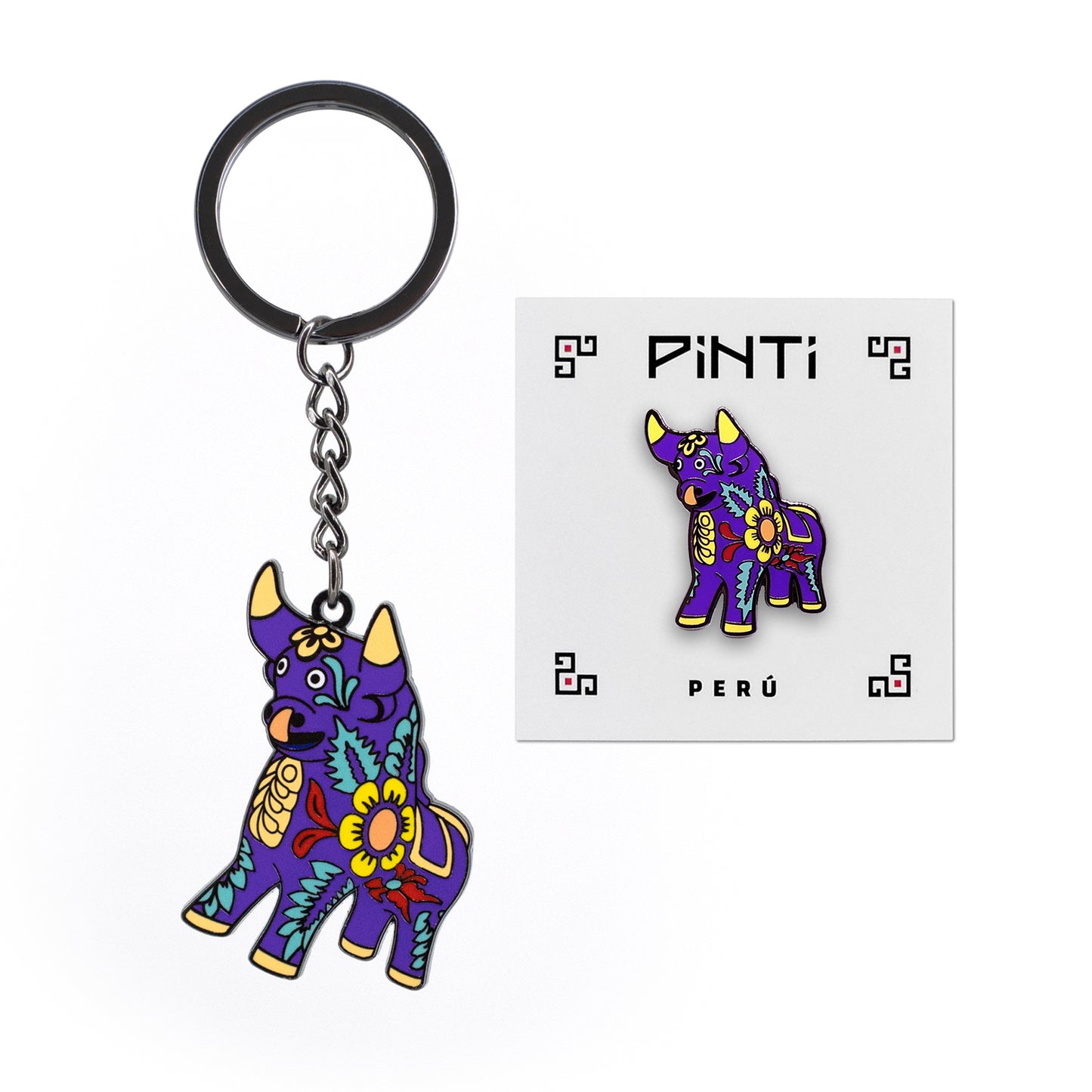 PACK PIN + LLAVERO TORITO MORADO