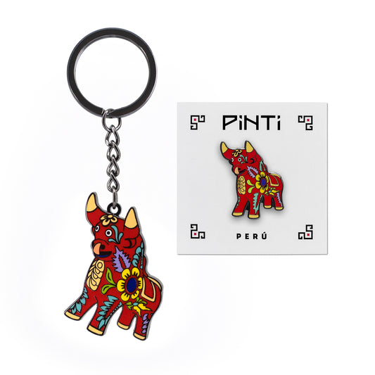 PACK PIN + LLAVERO TORITO ROJO